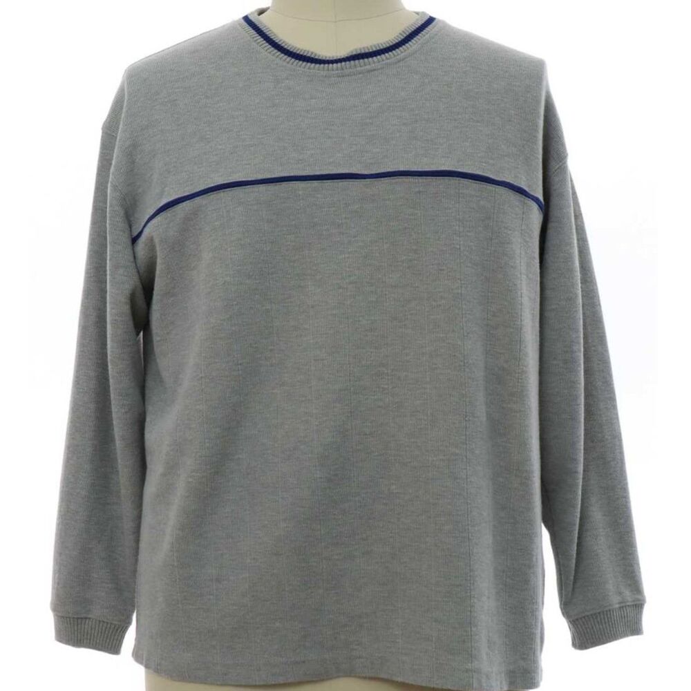 Gray With Blue Stripe 100% Cotton Sweater Ribbed Crew Neck Longsleeve Men's Sz M